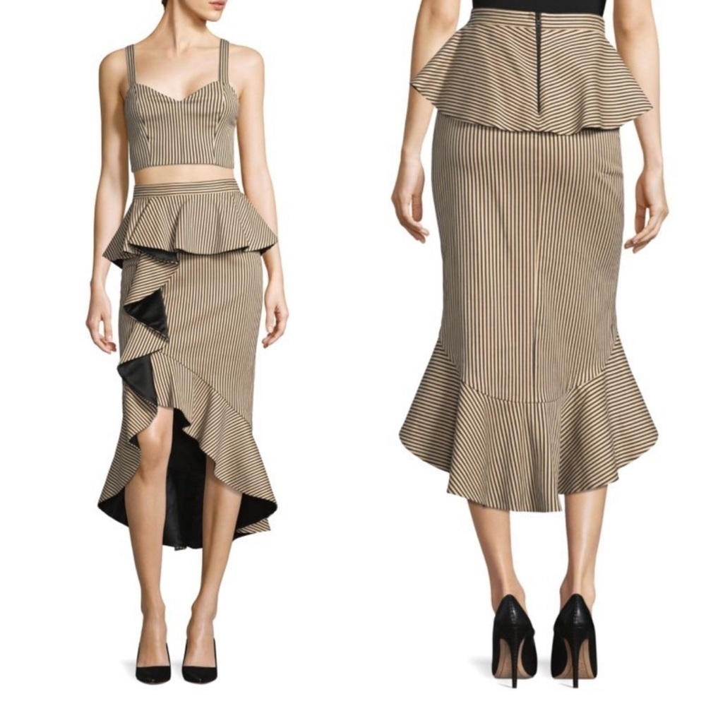 Alice + Olivia Striped Black and Tan Dress